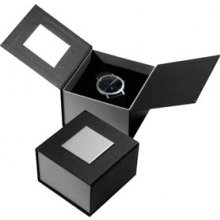 B28
Black and silver card gift box with silver metal top name plate that can be printed Black foam watch insert.
Please Click the image for more information.