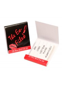 EX FILES NAIL FILE SET
EX FILES SET OF 20 NAIL FILES EACH FILE HAS WORDS SUCH AS LOSER LAZY BUM  JERK PRINTED ON THEMSOLD TO YOU IN A DISPLAY BOX OF 16 SETS.
Please Click the image for more information.