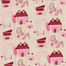 My Little House Deep Maroon & Lilly Pink on Natural Linen Blend
My Little House is an adorable whimsical design with a retro vibe by talented Australian textile designer Tara Davy.
Please Click the image for more information.
