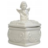 Angel sitting on heart trinket box
Angel sitting on heart trinket box white ceramic H95mm x W  75mm
Please Click the image for more information.
