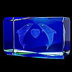Two Dolphins & Heart  
Two Dolphins  Heart Laser Picture with Blue Background in Faceted Rectangle Crystal
Please Click the image for more information.